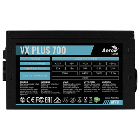 Блок питания 700 Вт AeroCool VX PLUS (24+4+4pin) APFC 120mm fan 4xSATA RTL VX-700 PLUS 