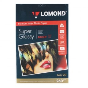Фотобумага Lomond суперглянцевая (1103101), Super Glossy, A4, 260 г/м2, 20 л.