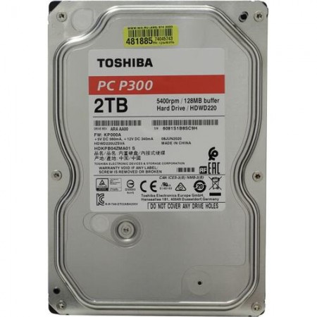 Жесткий диск HDD 3.5 SATA-III TOSHIBA 2Tb 5400 128Mb P300 HDWD220UZSVA 2580