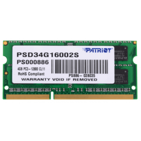 Модуль памяти SODIMM 4Gb DDR3 Patriot PC12800 (PSD34G16002S)